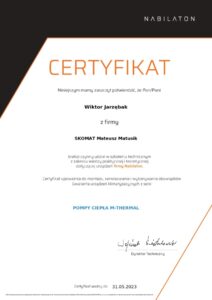 Certyfikat szkolenia z urządzeń marki Nabilaton dla Skomat